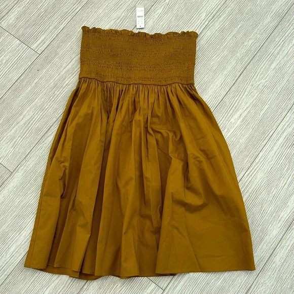 NWT J. Crew Smocked-waist cotton poplin midi skirt SZ large dark mustard color - Picture 12 of 12